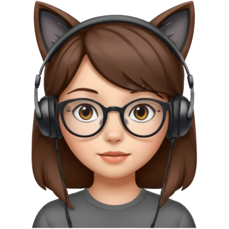 fille brune a lunette avec casque oreille de chat noir et gris emoji
