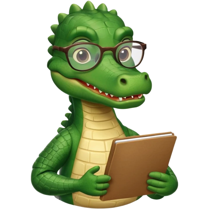 A cartoon alligator with a clipboard and glasses emoji
