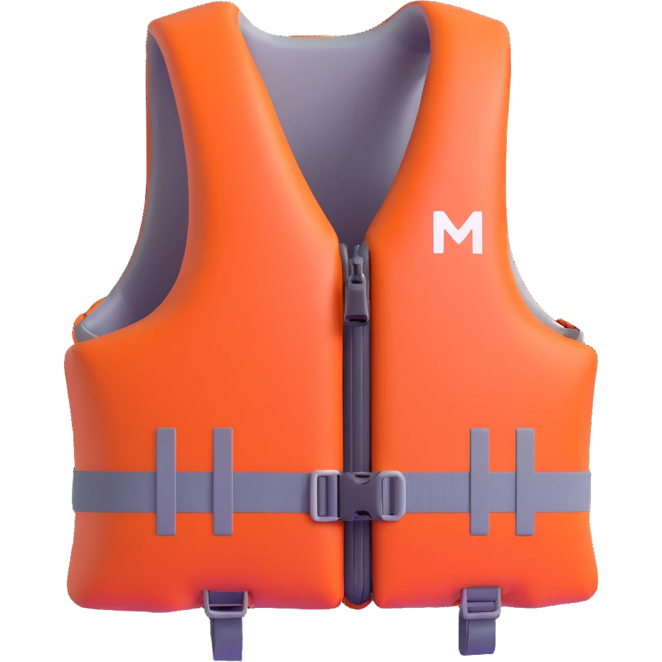 A life jacket in a 3D cartoon style on a white background, 3D rendering, high resolution, bright colors, with a perspective composition, high saturation, prominent details, a floating effect, and a lively atmosphere. emoji