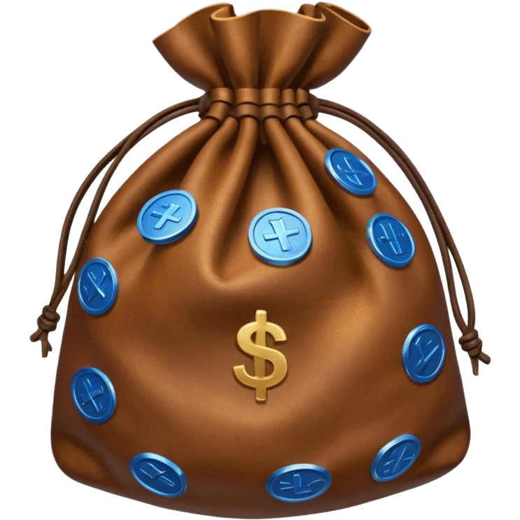 brown money bag full off blue coins emoji