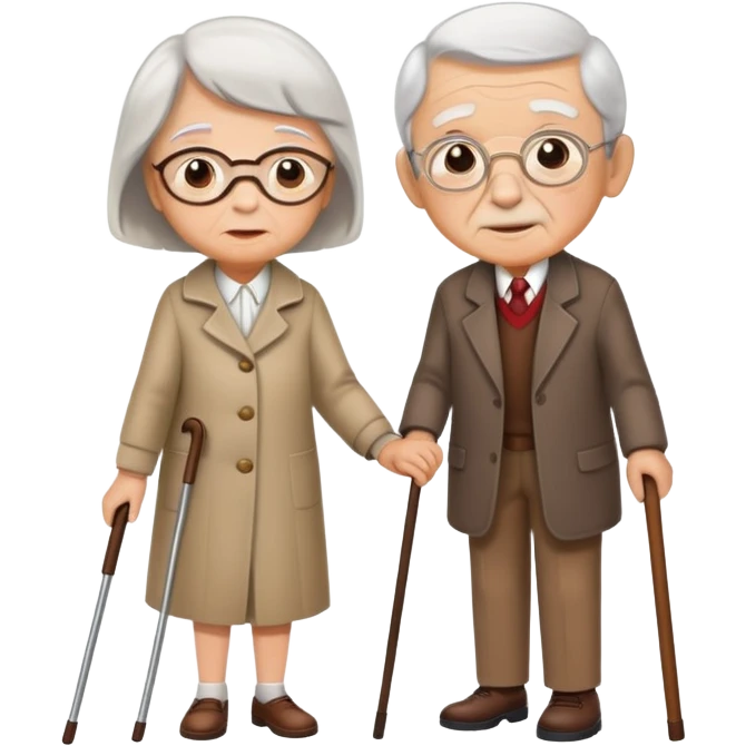 a child supporting an elderly person with a cane, warm and respectful emoji