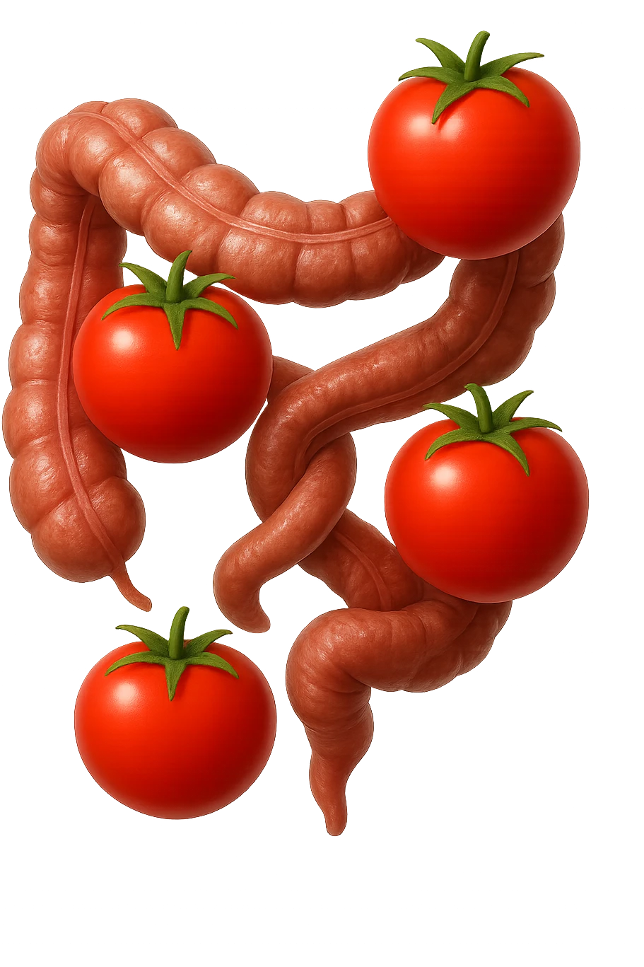 emoji stile iphone di pomodori che fluttuano in aria con colon attorcigliato intorno, iperrealistico 4k, isolato su sfondo bianco emoji