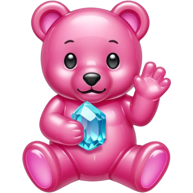 Pink Gummybear with crystal type structure for skin holding a crystal emoji