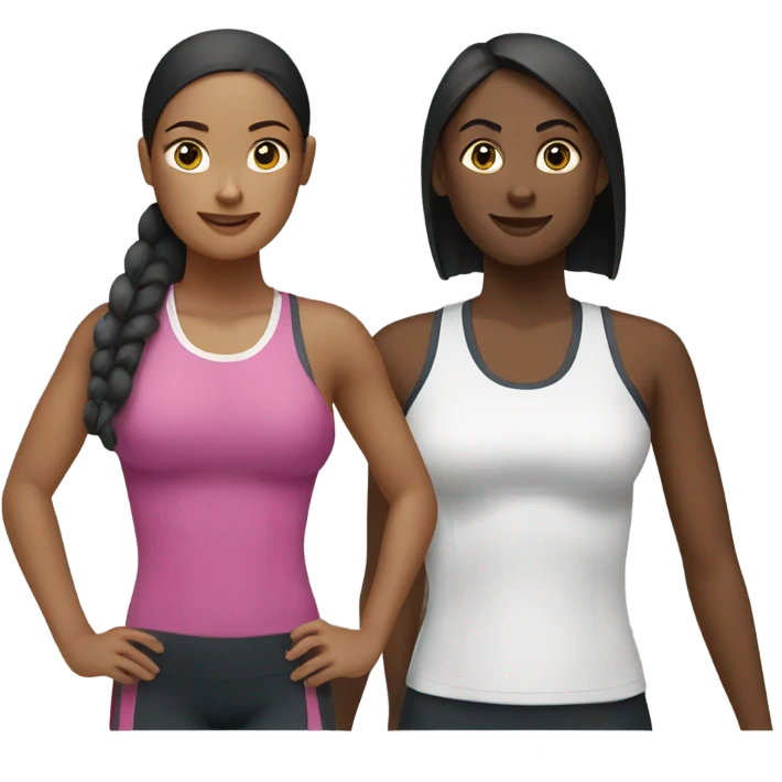 2 woman in sportswear talking emoji