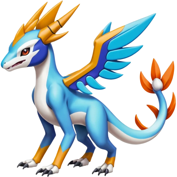 Colorful Meloetta-Latios-Wargreymon-Sergal-Pokémon-Digimon-Fakémon-fusion-hybrid-creature emoji