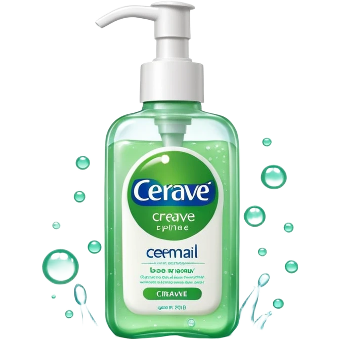 `CeraVe-shaped white rectangular pump bottle with soft green label CeraVe” stripe. Surrounded by floating water bubbles, glowing light particles, and a gentle green mist. Feels like a calm hydration spell in a bottle. Clean, glossy, emoji-style.`magical
 emoji