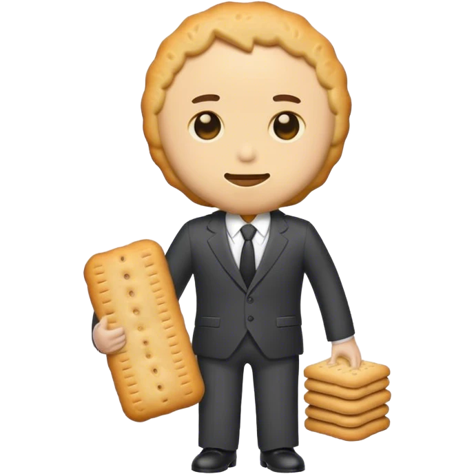 Man made of biscuit with a suit emoji