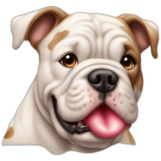 merle beige and white british bulldog with a heart shaped spot on an ear emoji