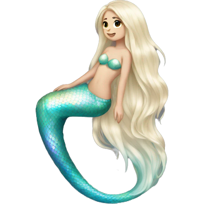 Iridescent mermaid tail full body white girl long hair emoji