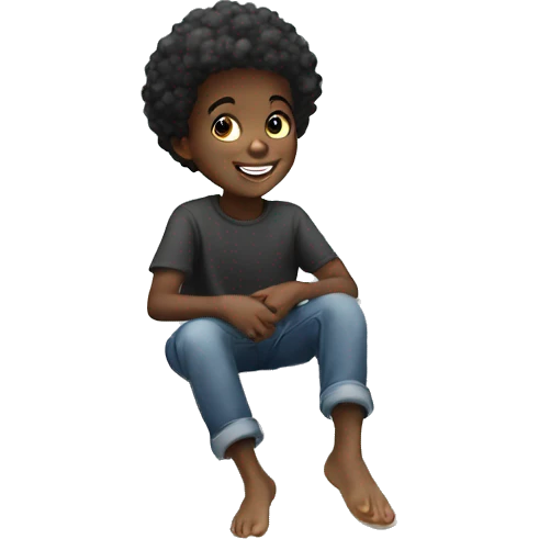 Happy black child floating and sitting on a cloud  emoji