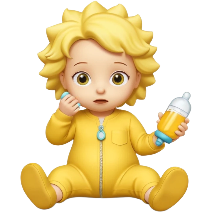 A 3D cartoon baby character entirely yellow, styled like Maggie Simpson, with pacifier, yellow onesie, big eyes, smooth shading, Memoji-style rendering, consistent with other yellow Simpsons characters, yellow skin tone. emoji