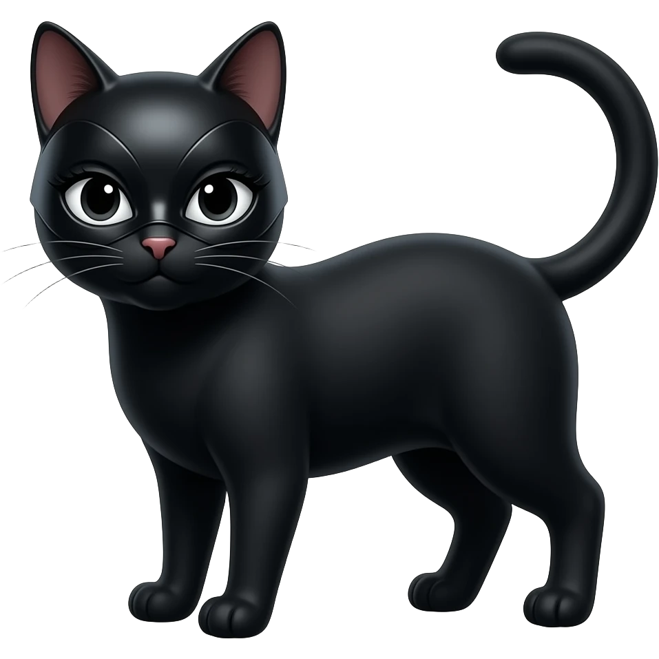 A black cat that looks like Cat woman with long lashes emoji