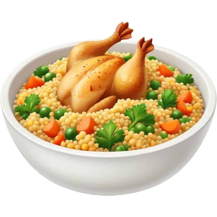 Chicken and vegetables with couscous in a bowl emoji
