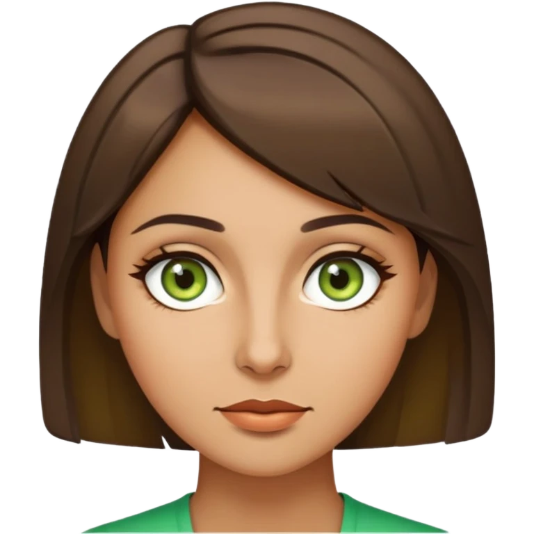 Short brown hair, olive skin, a bit lighter than olive, green eyes, and a woman. emoji