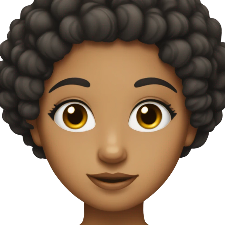 tan girl with cute lashes and black curly hair emoji