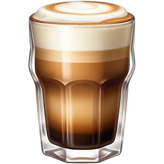 Small 4.5 ounce Gibraltar glass with cortado espresso drink, smooth gradient from light brown on top to darker at bottom, no white froth, just smooth milk and espresso integration emoji