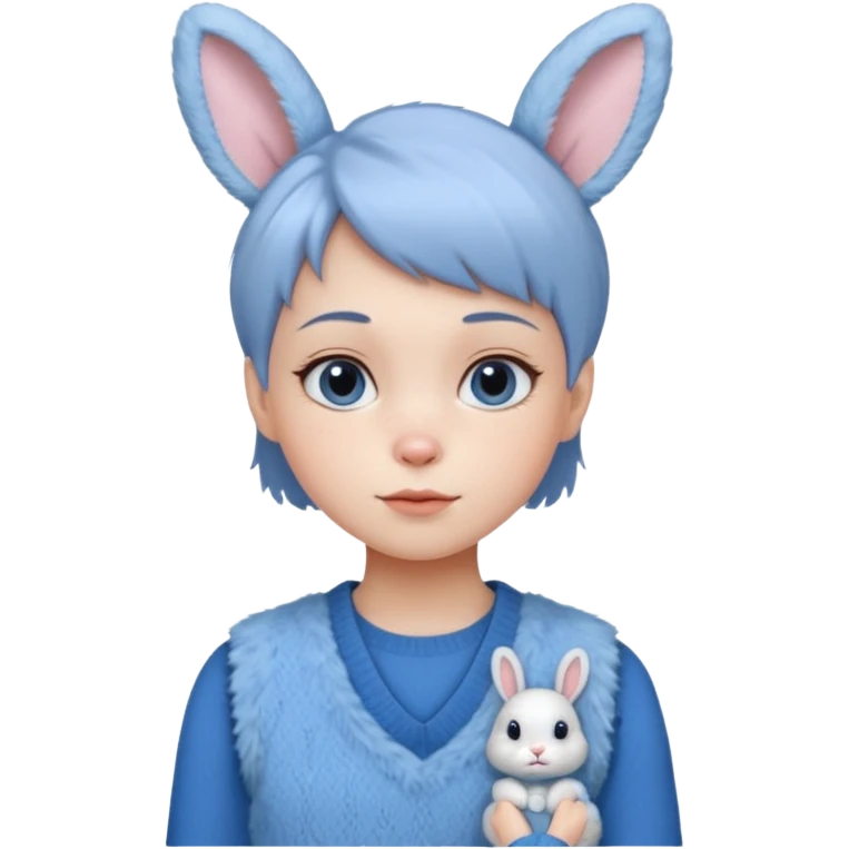 make a girl hair short and wear bunny skin pale ok and wear Sweater vests blue and make little bit a younger emoji