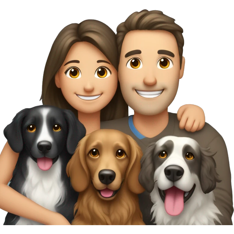 Mum, dad, daughter and dog like flat coated retriver but small arę smiling emoji