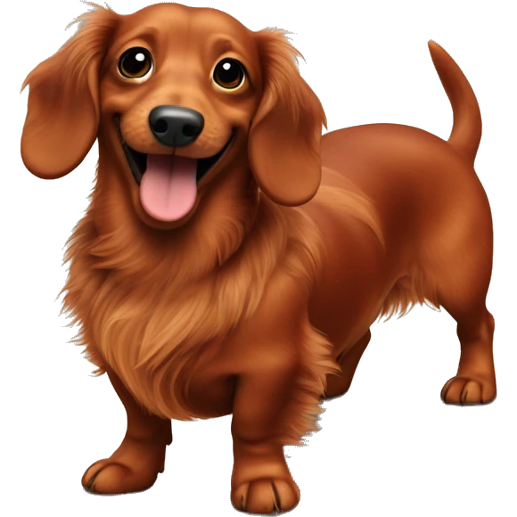Smiling Fat Miniature all red long haired dachshund whole body scruffy emoji