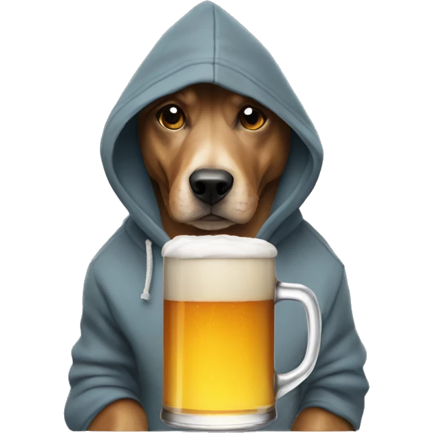 Dog wearing a hoodie drinking beer  emoji