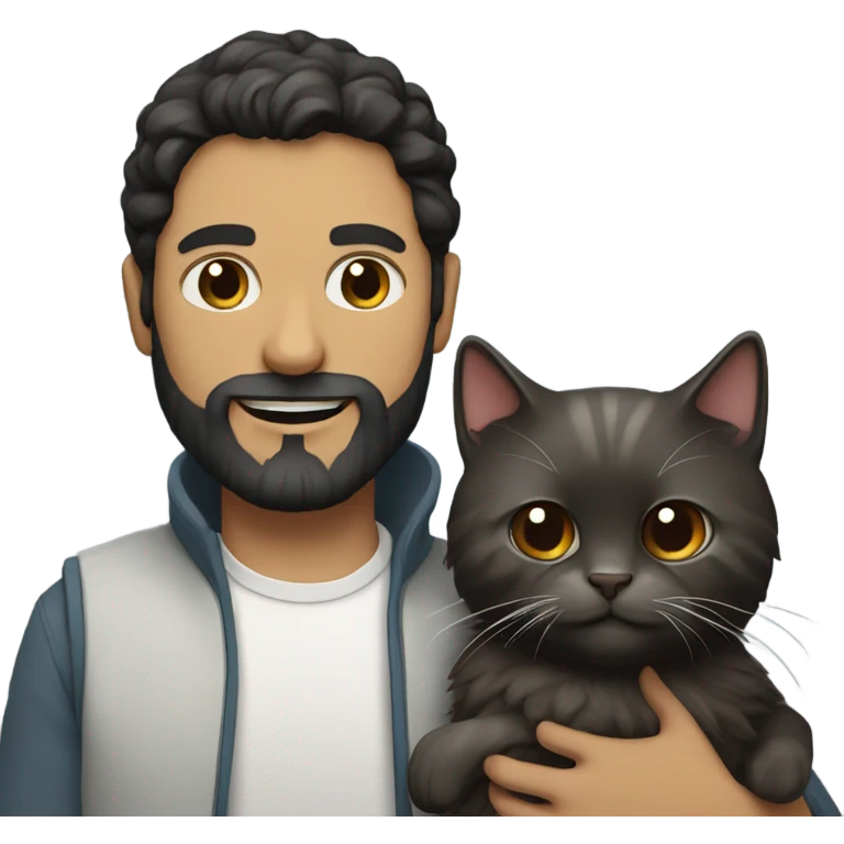 man with a beard and dark hair with a ragdoll cat emoji