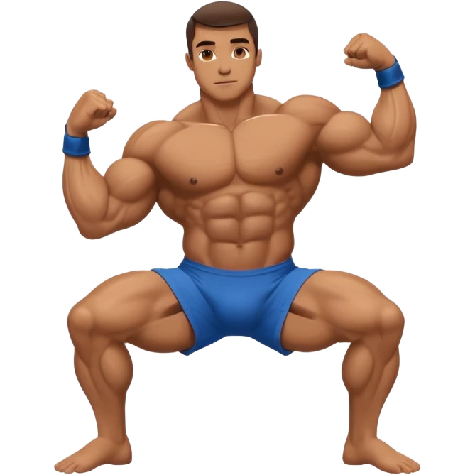 A bodybuilder doing a side lunge and flexing his biceps emoji