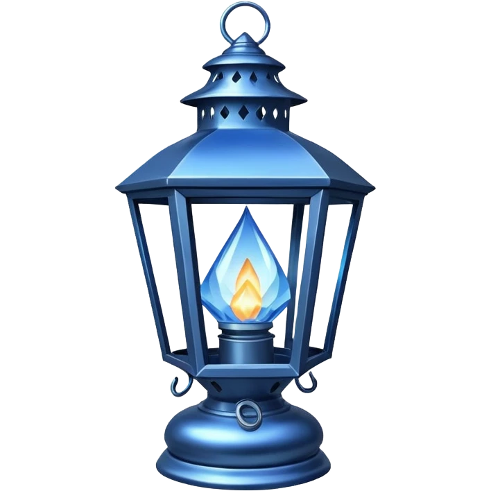 Silvery metallic shiny alloy magical will-o-wispy dark ominous floating glowing diamond-shaped old antique lantern lamp with a blue flame inside it  emoji