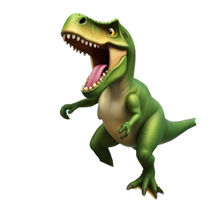 un t-rex surfeando una ola con una tabla de surf en el caribe emoji
