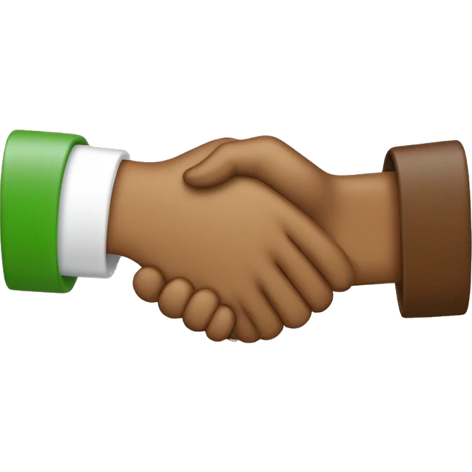 make a handshake emoji. make one an brown with a. green sleeve and the other hand tan with a white sleeve emoji