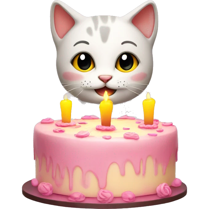  a joyful cute kitty with a cake and candles to say hello. emoji