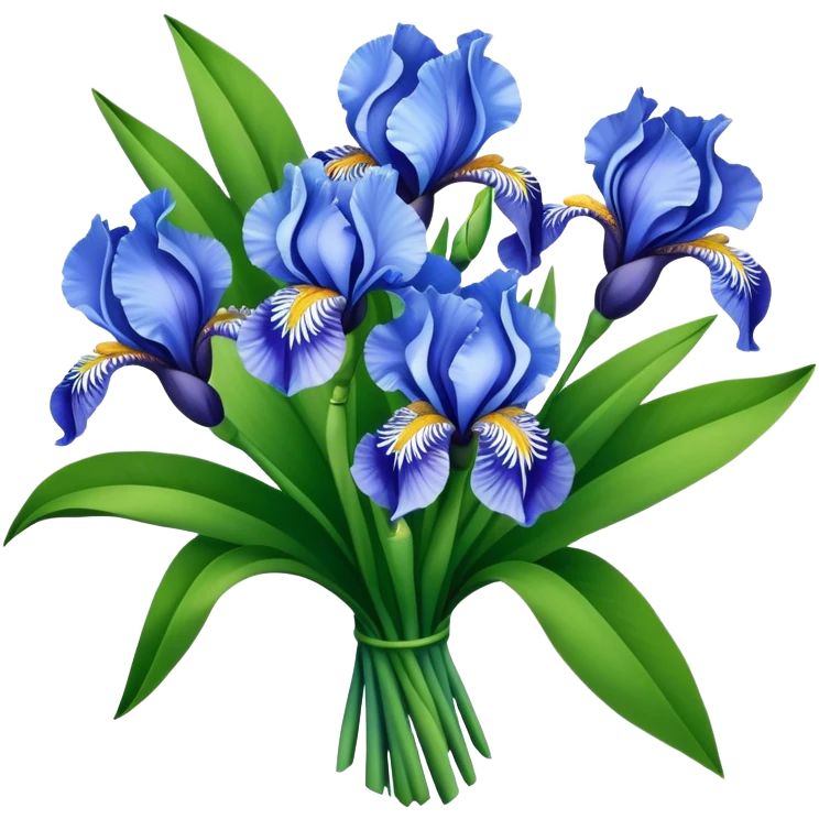 big bouquet Sky Blue Iris, luxuriant, leaf, bud emoji