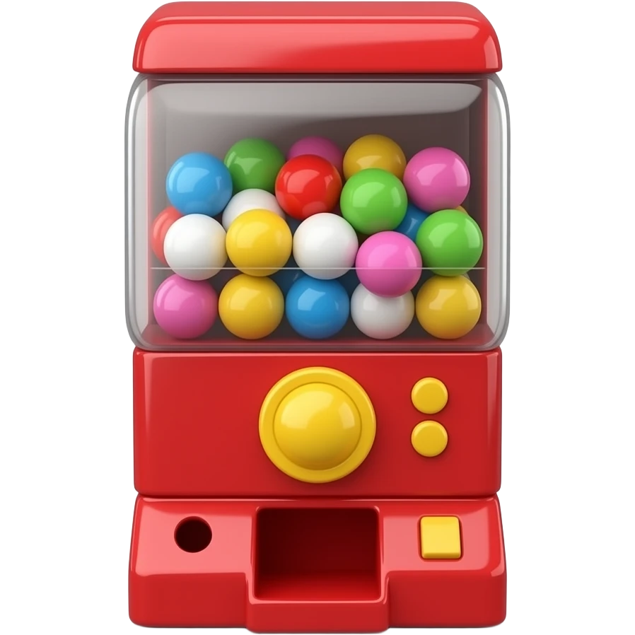 3D iOS emoji-style gashapon red machine, glossy plastic, no smile,  minimal, front view, centered, soft lighting, light gray background emoji