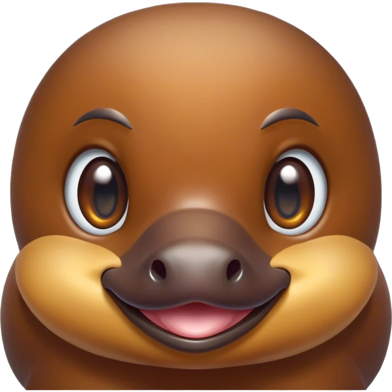 Cinematic Cute Platypus Portrait Emoji, Head tilted playfully and inquisitively, featuring a glossy brown fur with a charming, flat duckbill and round, sparkling eyes brimming with quirky wonder, Simplified yet irresistibly adorable features, highly detailed, glowing with a warm, friendly glow, high shine, affectionate and whimsical, stylized with a touch of aquatic playfulness, bright and endearing, soft glowing outline, capturing the essence of a mischievous yet lovable platypus, so playful it feels like it could waddle out of the screen into your arms! emoji