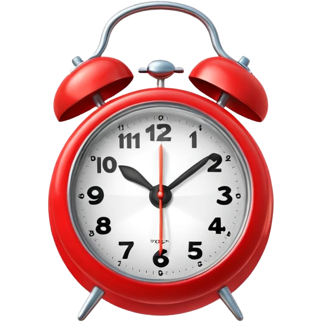 Generate a high-quality image of a generic red alarm clock with twin bells on top, classic shape, realistic color and shading,

 emoji