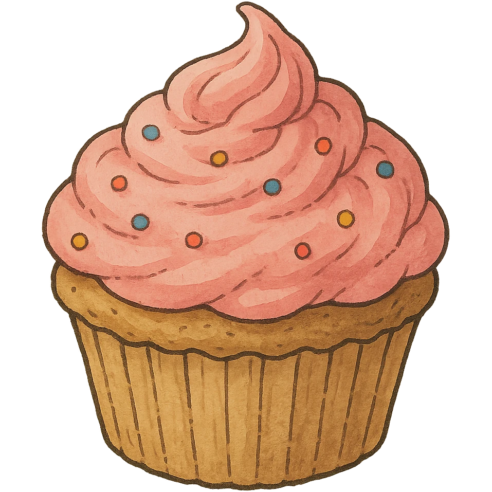 ghibli style cupcake with pink icing emoji