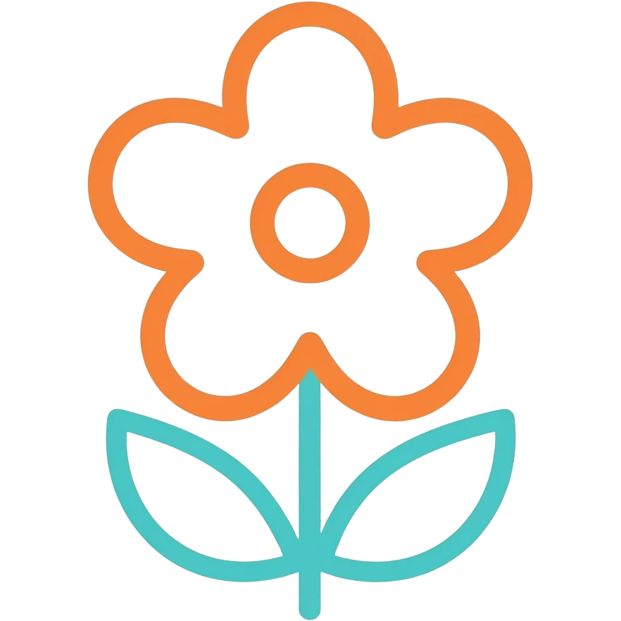  neon orange and teal floral line art on a transparent background, the design should have a playful but minimal vibe, 16k hd professional quailty, must not be blurry, must have no emoji faces, emoji icons, must have no human figures  emoji