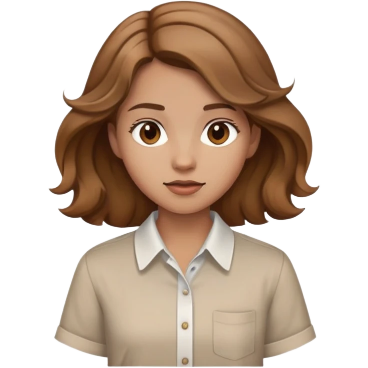 medium wavy light brown hair girl with a white and brown shit zhu emoji