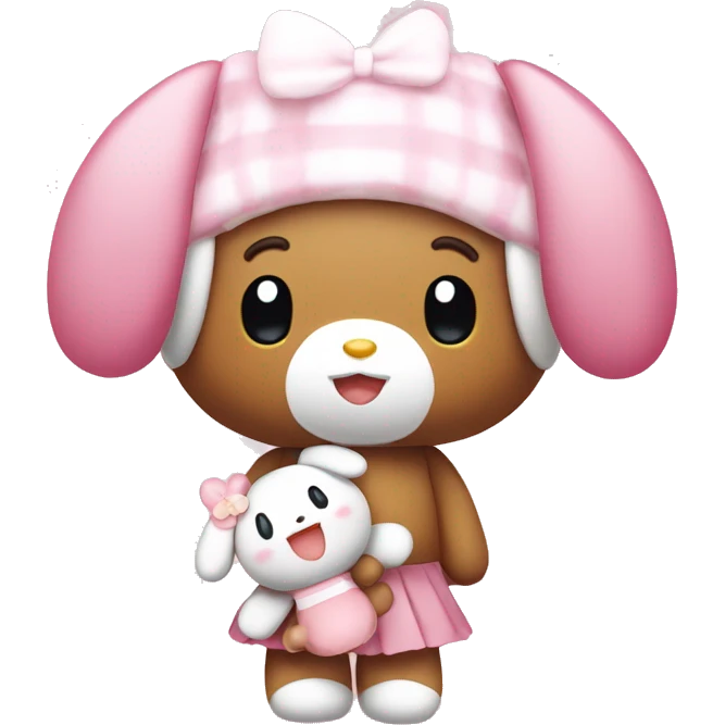 my melody from sanrio holding a teddy bear emoji