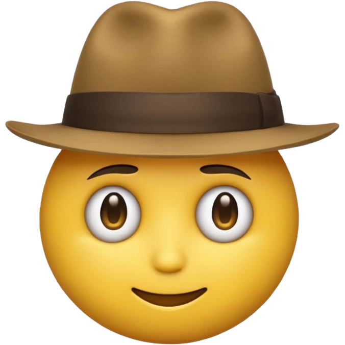 round yellow emoji head pulling its fedora down into its face with one hand, looking mysterious. emoji
