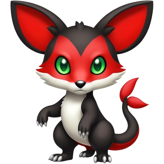 Cute cool black red animal hybrid Fakemon full body, green eyes,    emoji