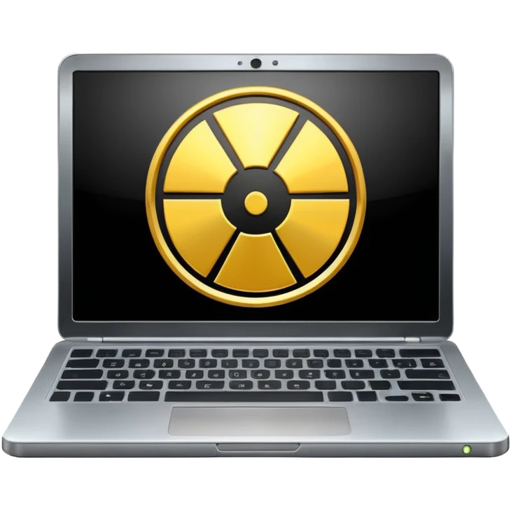 Laptop with radiation symbol and AI emoji