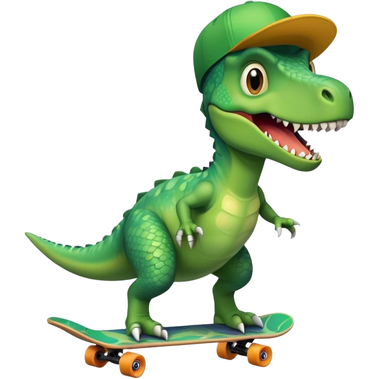 dinosaur riding riding skateboard wearing silly hat emoji