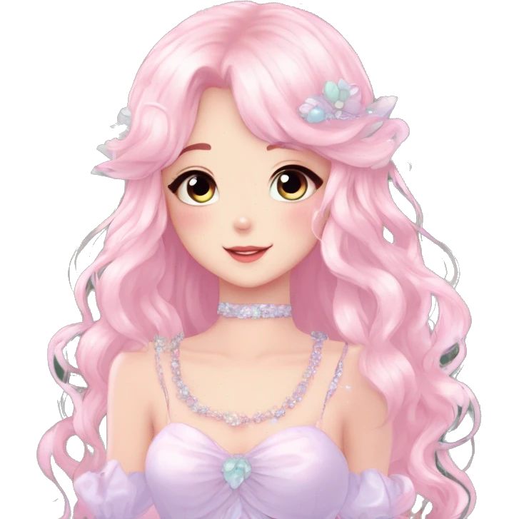 Dreamy pretty elegant kawaii shiny blushing shy anime pastel lady kawaii beautiful hair naturecore fairycore cottagecore jewels trending aesthetic full body emoji