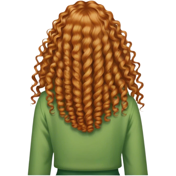Ginger curly long hair lady with green clothes from the back emoji