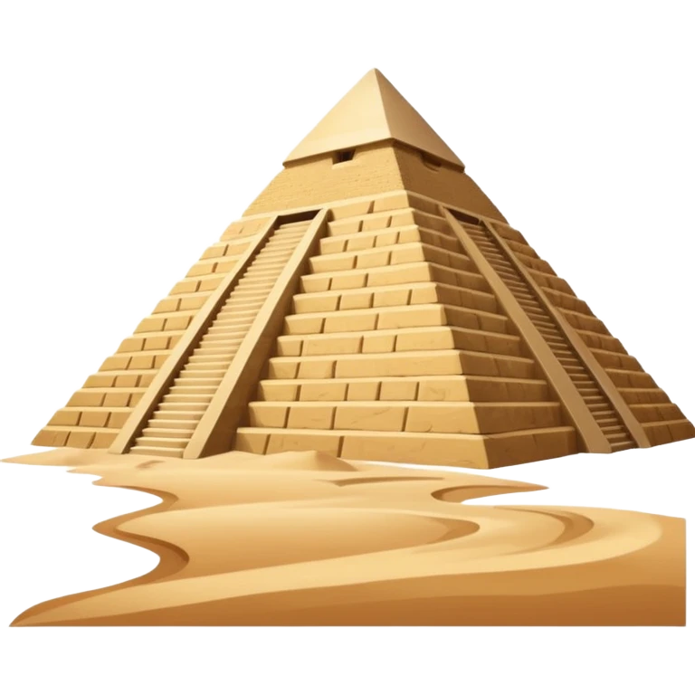 An emoji of the ancient Egyptian Great Pyramid of Giza. It is a large, triangular structure made of stone blocks against a desert background. emoji