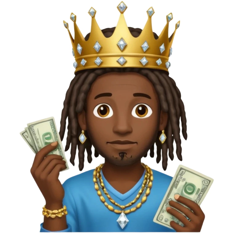 Black man dreads with crown diamond jewelry and money  emoji