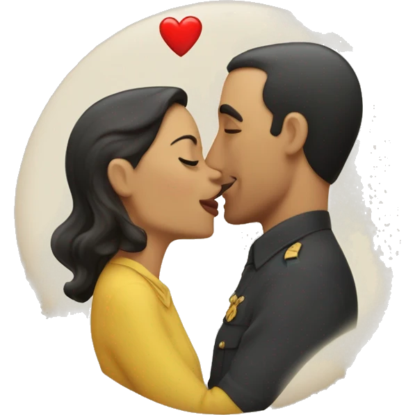 one man head and one woman head kiss with a heart in the middle , traditional emoji style character,casablanca emoji