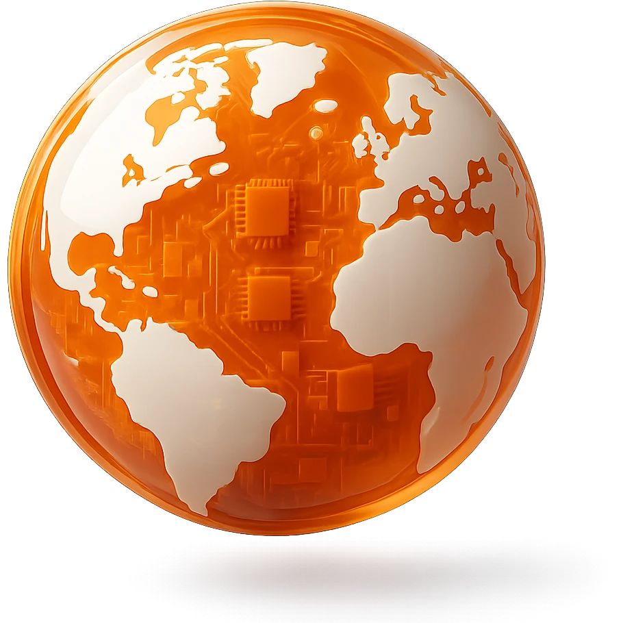 3D orange globe icon with white continents, modern style, glossy finish emoji