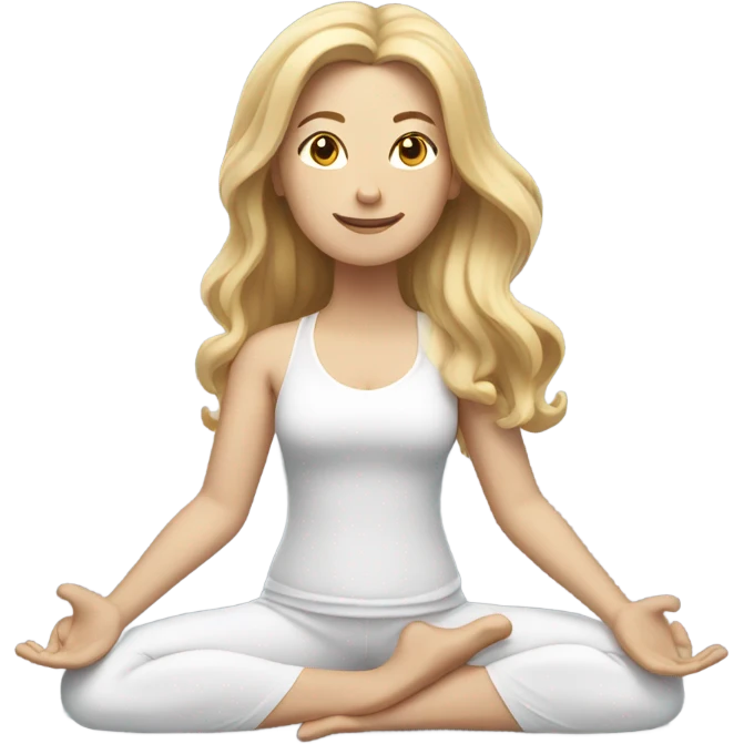 White woman, long hair, blonde hair, wavy hair, yoga pose emoji