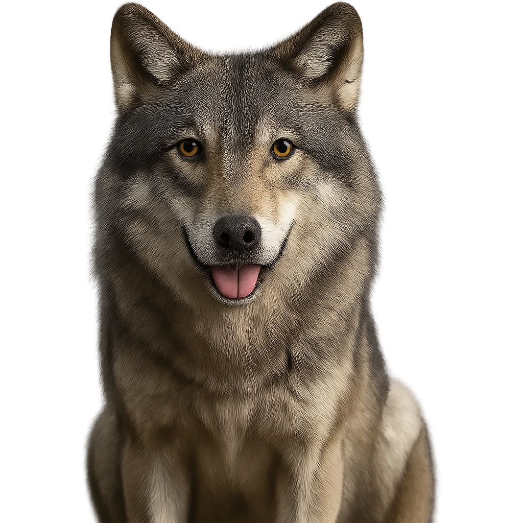 Make the wolf more realistic with no background, photorealistic style. emoji